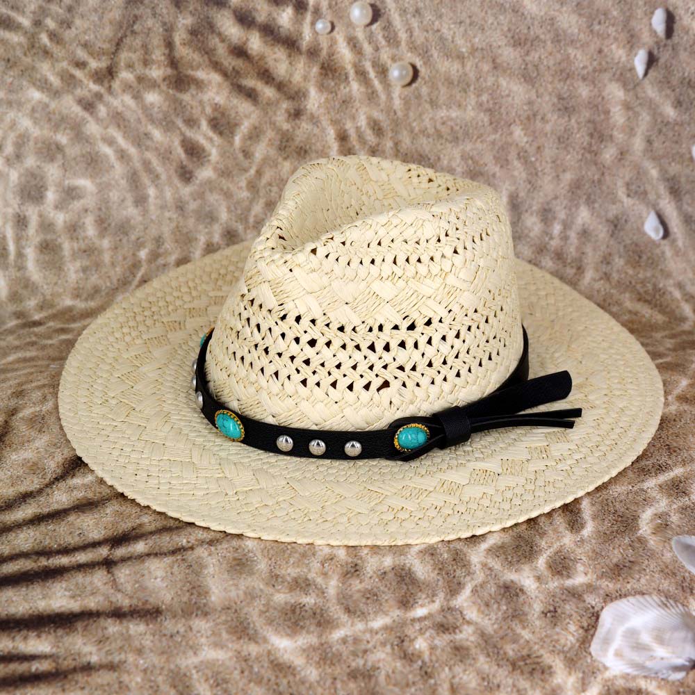 HATEGORY Straw Handmade Sun Hat With Beaded Band