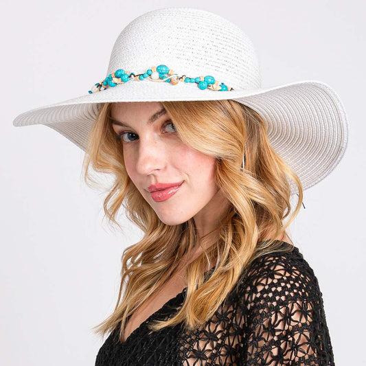 HATEGORY Straw Sun Hat With Evil Eye, Starfish And Bead Band