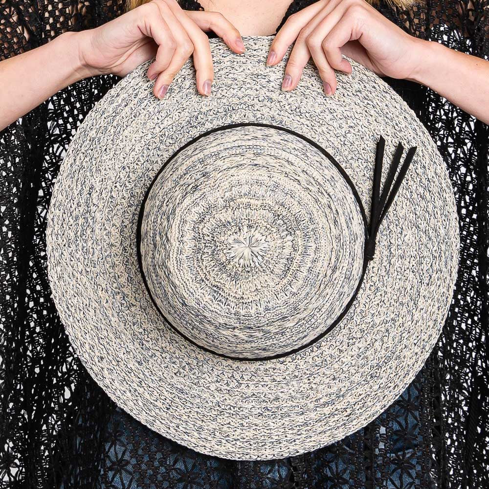 HATEGORY Mixed Braid Packable Sun Hat With Suede Band