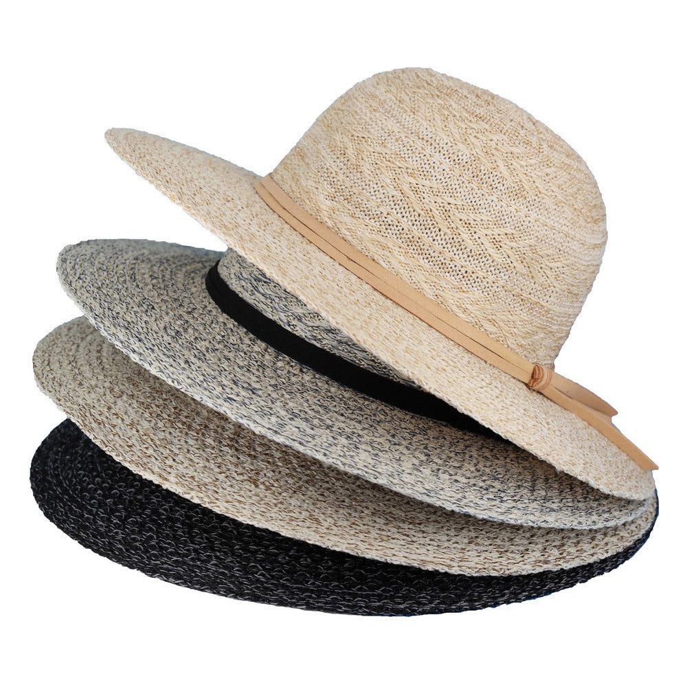 HATEGORY Mixed Braid Packable Sun Hat With Suede Band