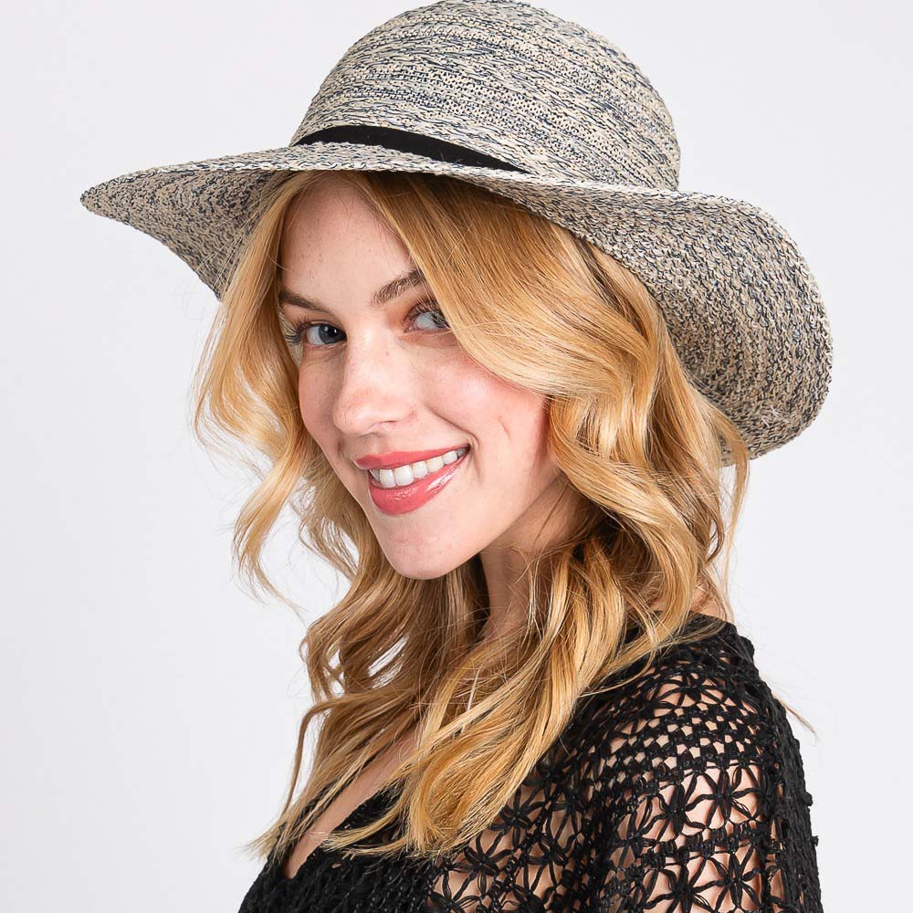 HATEGORY Mixed Braid Packable Sun Hat With Suede Band