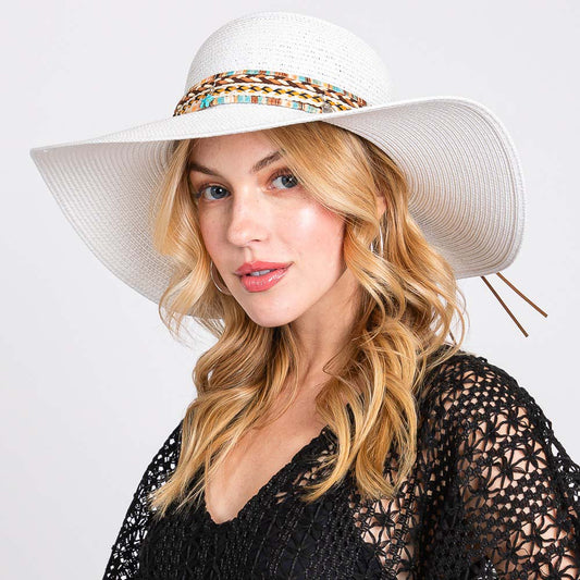 HATEGORY Floppy Straw Hat With Boho and Sealife Band