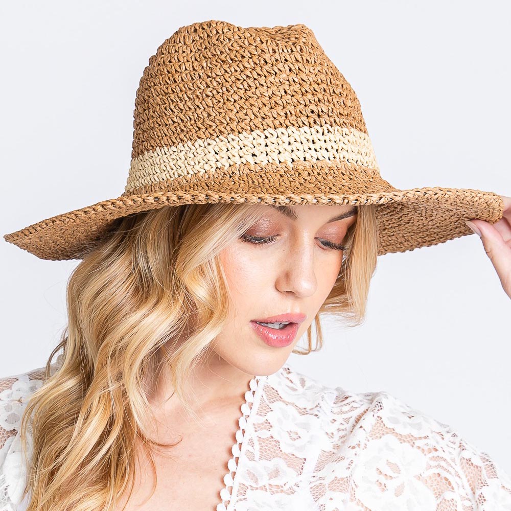 HATEGORY Two Ways Shapes Two Tone Straw Hat