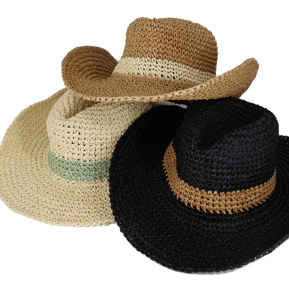 HATEGORY Two Ways Shapes Two Tone Straw Hat
