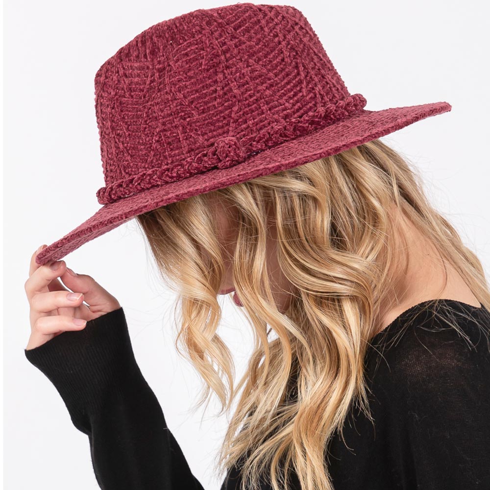 HATEGORY Chenille Pattern Fedora Hat with Braided Band