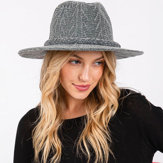 HATEGORY Chenille Pattern Fedora Hat with Braided Band