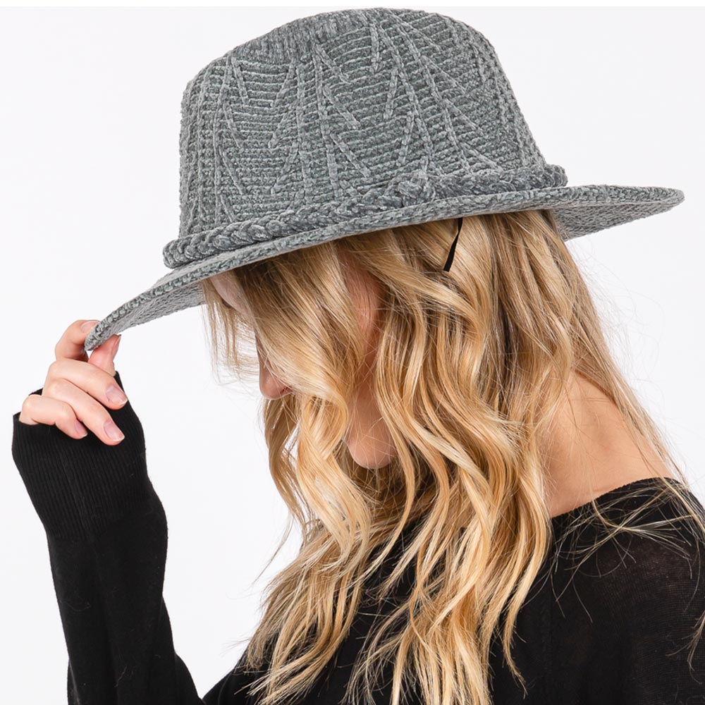 HATEGORY Chenille Pattern Fedora Hat with Braided Band