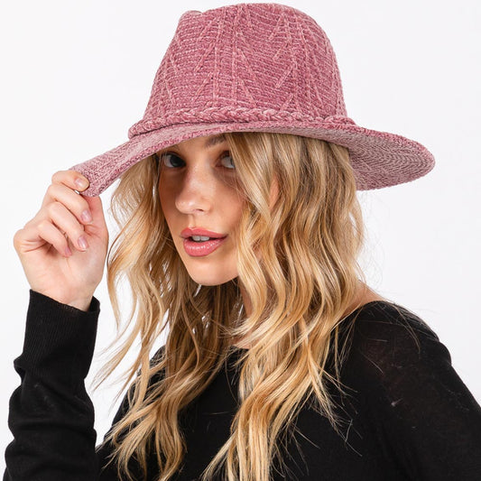 HATEGORY Chenille Pattern Fedora Hat with Braided Band