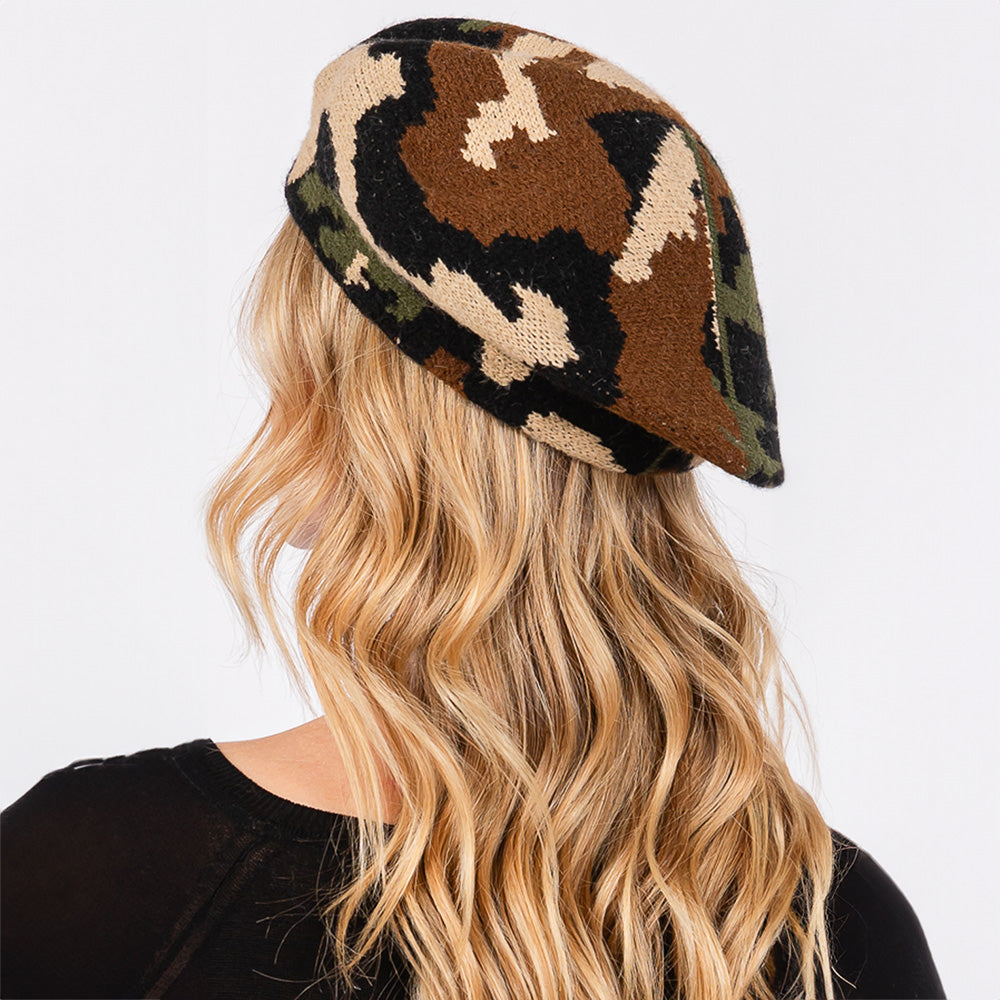 HATEGORY Camo Knit Beret Hat
