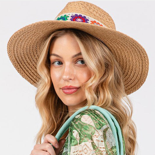 HATEGORY Floral Crochet Band Straw Hat