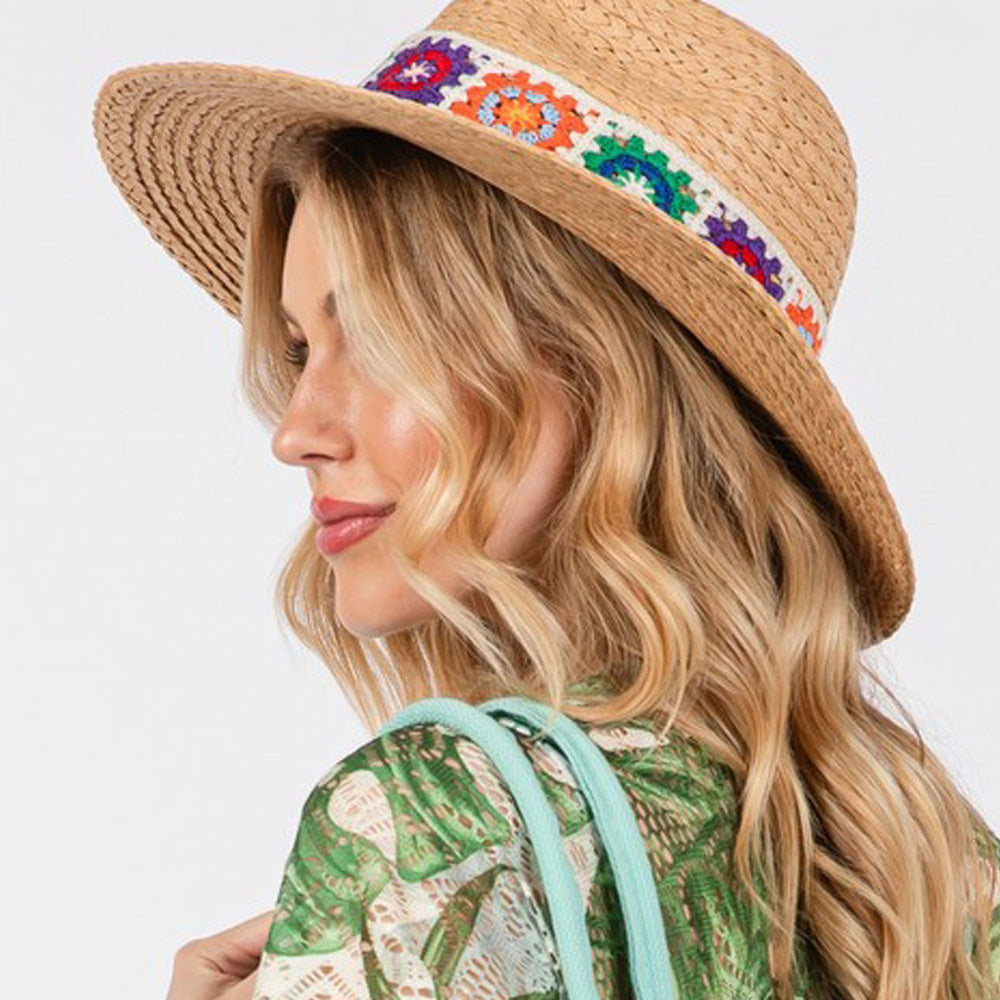 HATEGORY Floral Crochet Band Straw Hat