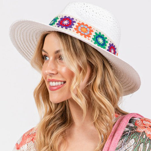 HATEGORY Floral Crochet Band Straw Hat