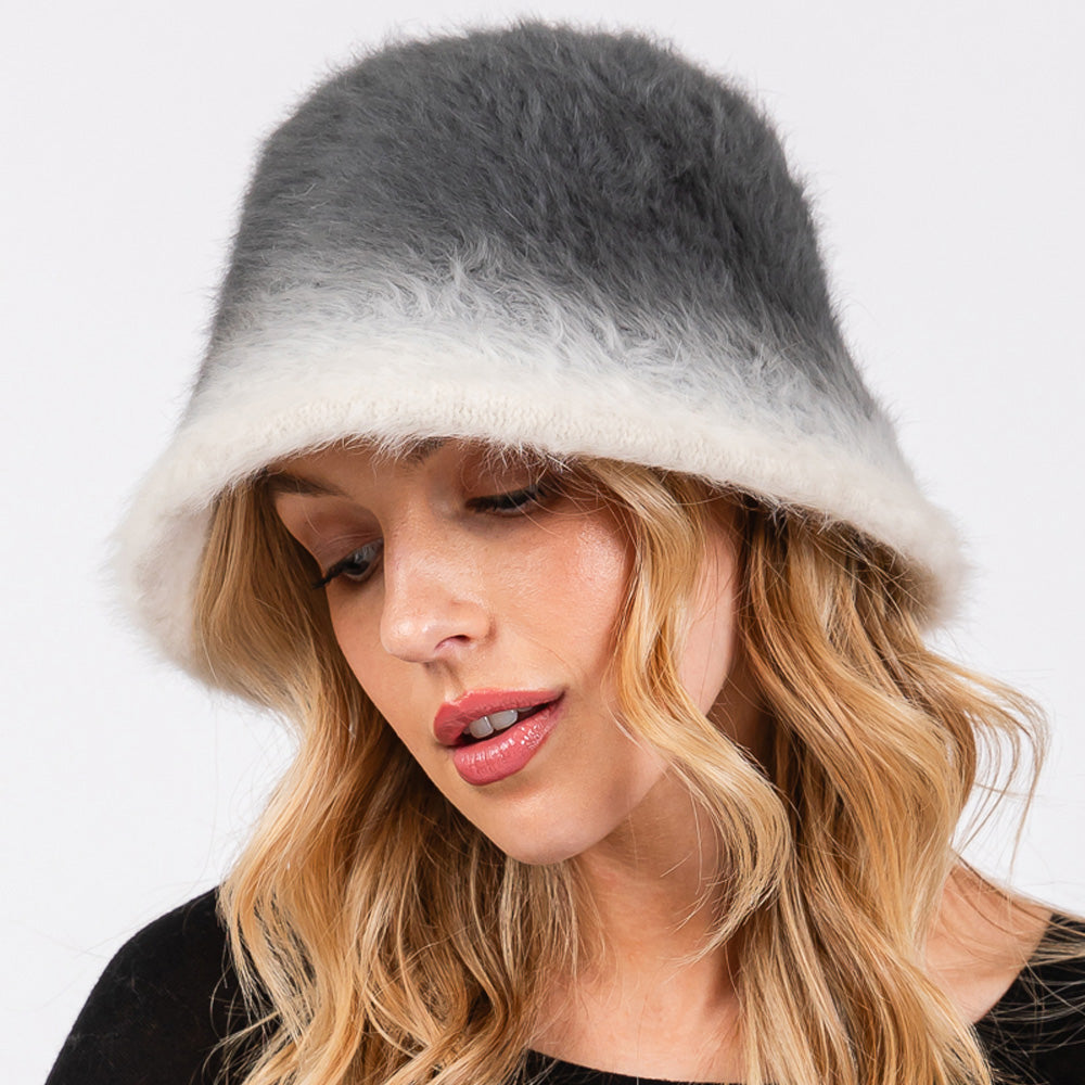 HATEGORY Gradient Color Fuzzy Bucket Hat
