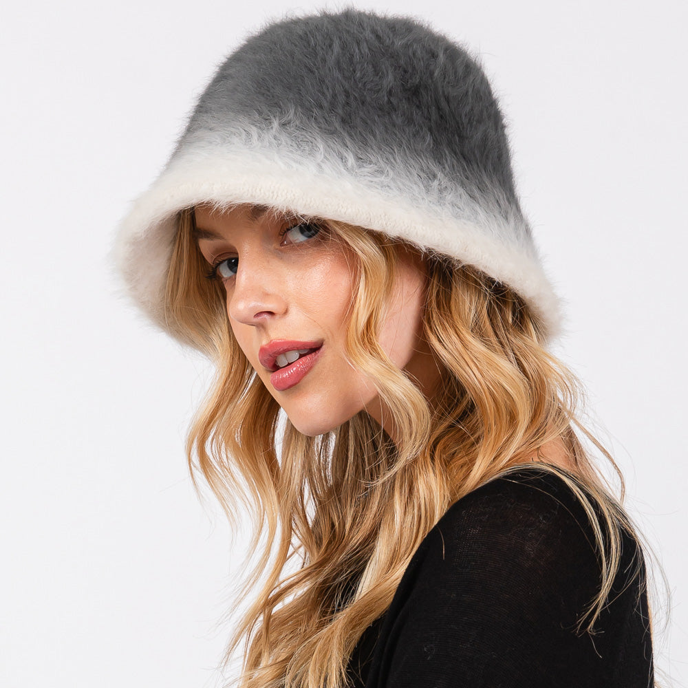 HATEGORY Gradient Color Fuzzy Bucket Hat