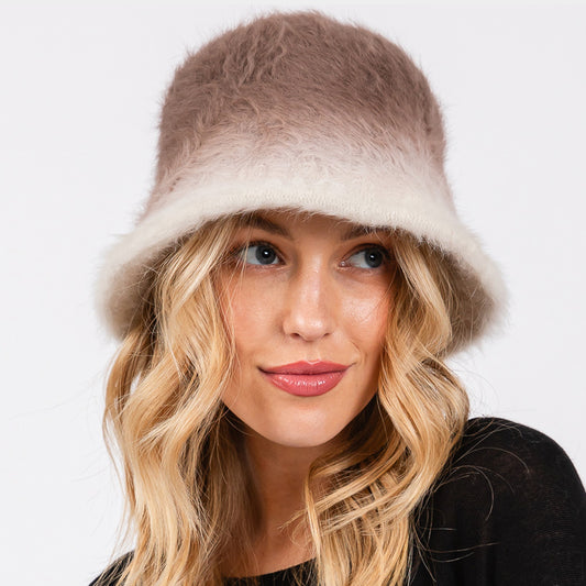 HATEGORY Gradient Color Fuzzy Bucket Hat