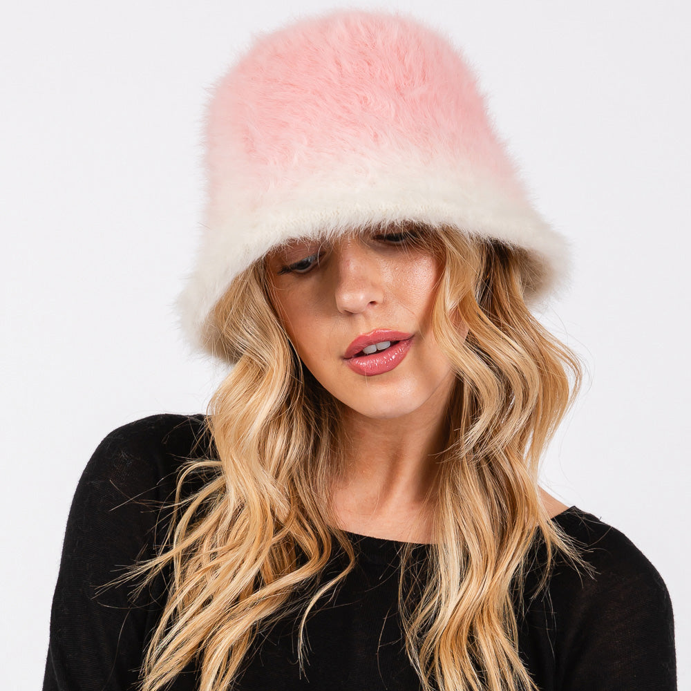 HATEGORY Gradient Color Fuzzy Bucket Hat