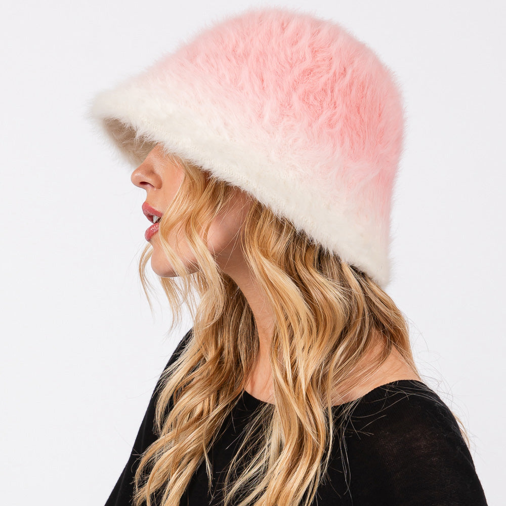 HATEGORY Gradient Color Fuzzy Bucket Hat