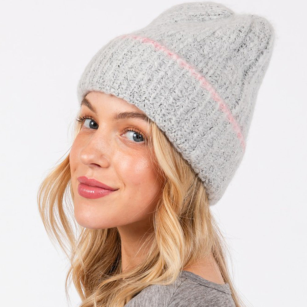 HATEGORY Two Tone Line Detailed Beanie Hat