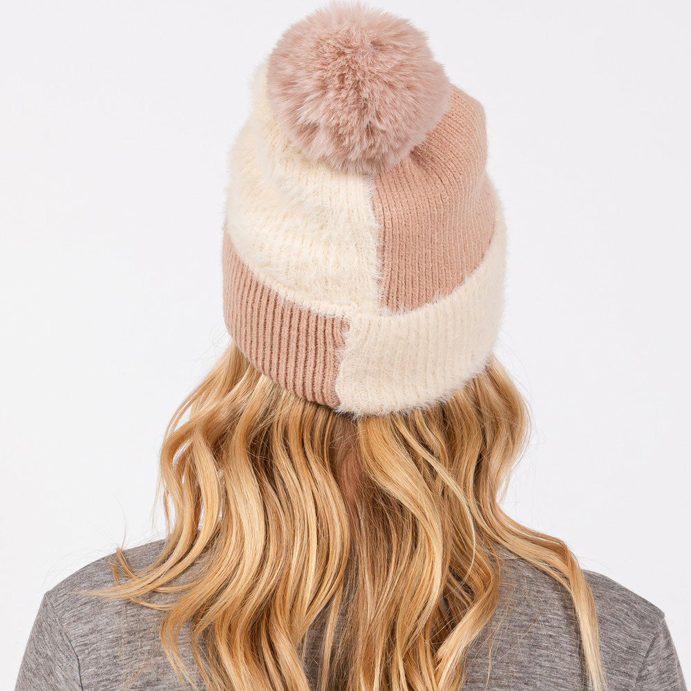 HATEGORY Fuzzy Detailed Fleece Pom Pom Beanie Hat