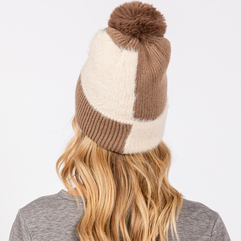 HATEGORY Fuzzy Detailed Fleece Pom Pom Beanie Hat