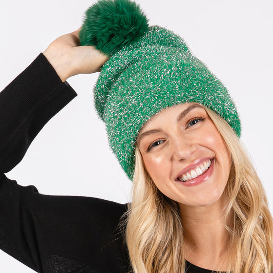 HATEGORY Lurex Mixed Pom Pom Beanie Hat