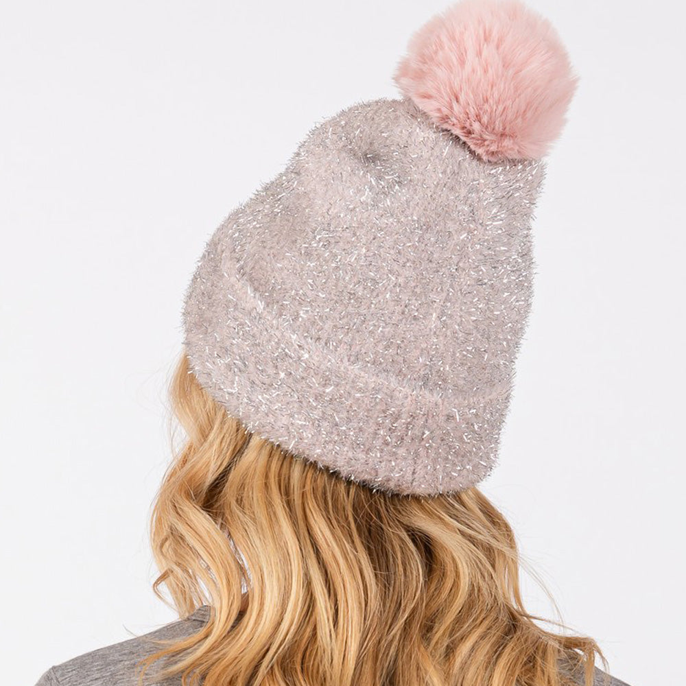 HATEGORY Lurex Mixed Pom Pom Beanie Hat