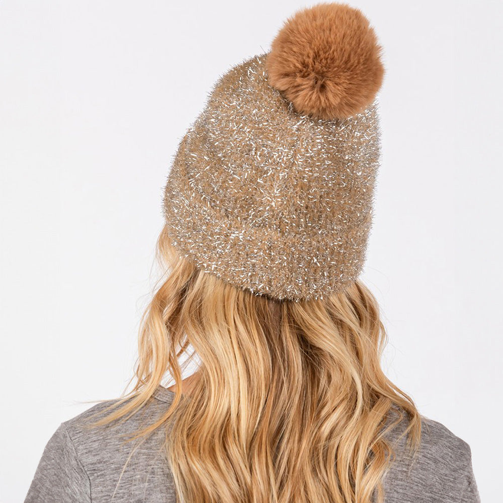 HATEGORY Lurex Mixed Pom Pom Beanie Hat