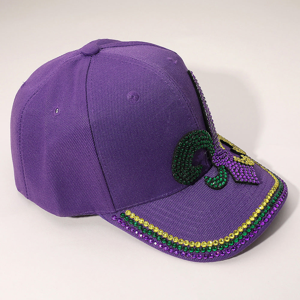 HATEGORY Bling Studded Mardi Gras Fleur de Lis Baseball Cap
