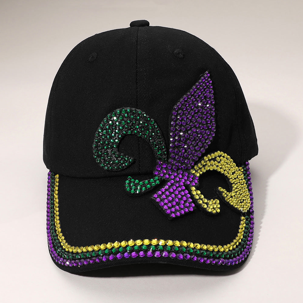 HATEGORY Bling Studded Mardi Gras Fleur de Lis Baseball Cap