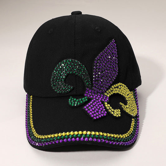 HATEGORY Bling Studded Mardi Gras Fleur de Lis Baseball Cap