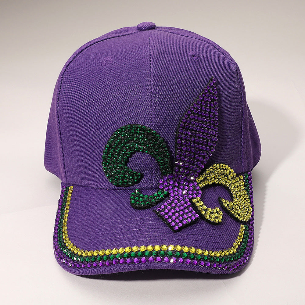 HATEGORY Bling Studded Mardi Gras Fleur de Lis Baseball Cap