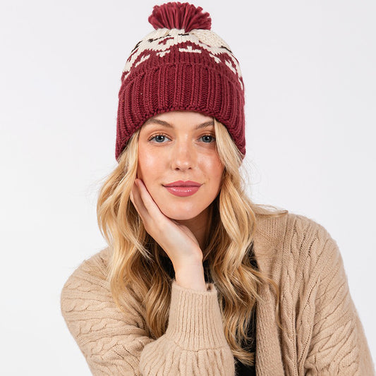 HATEGORY Aztec Pattern Pom Pom Beanie Hat