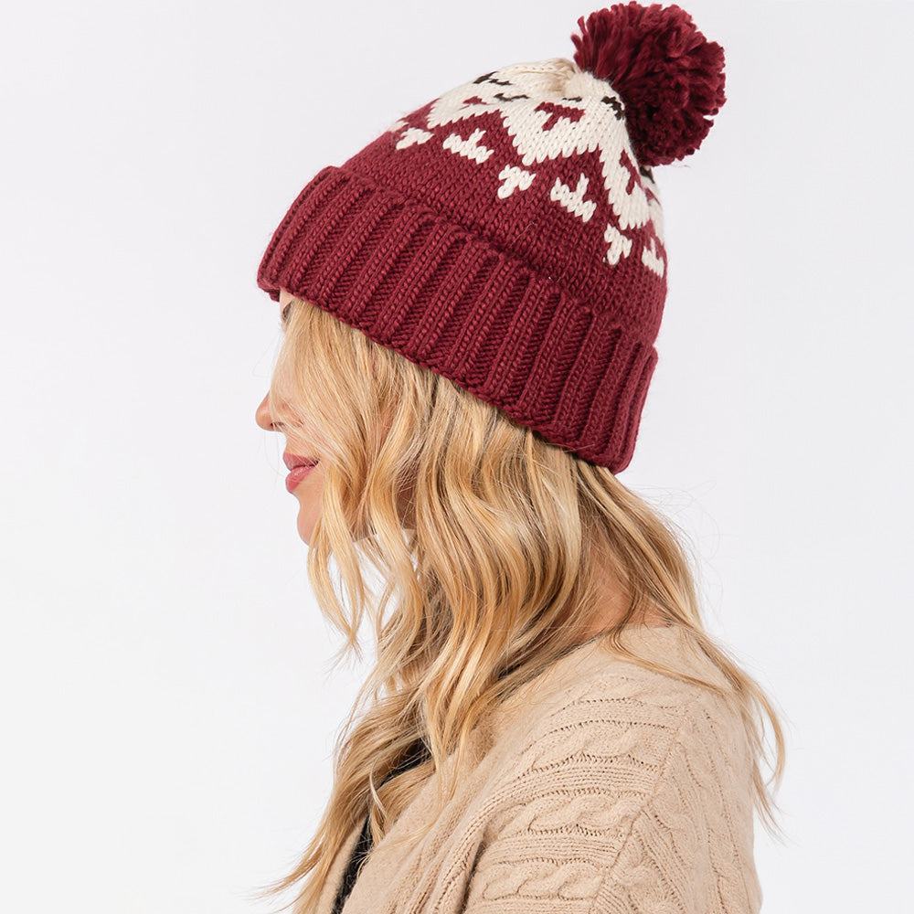 HATEGORY Aztec Pattern Pom Pom Beanie Hat