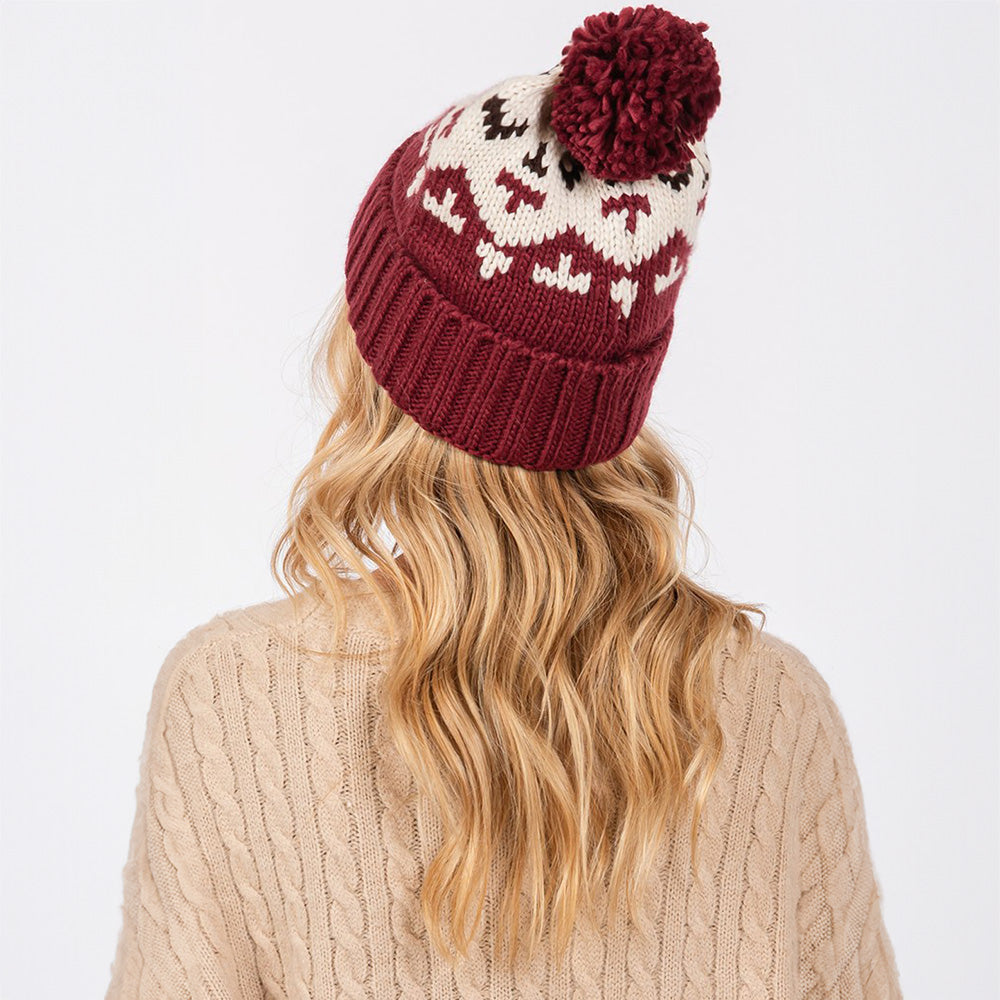 HATEGORY Aztec Pattern Pom Pom Beanie Hat
