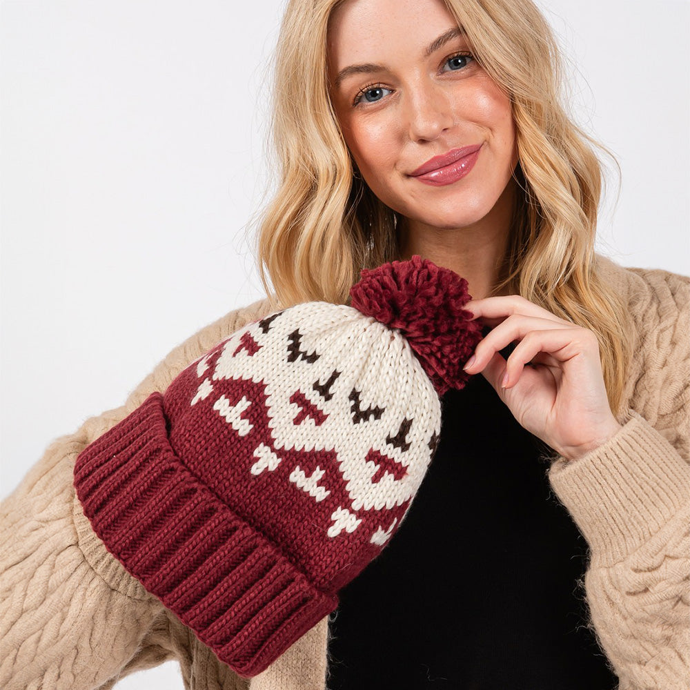 HATEGORY Aztec Pattern Pom Pom Beanie Hat