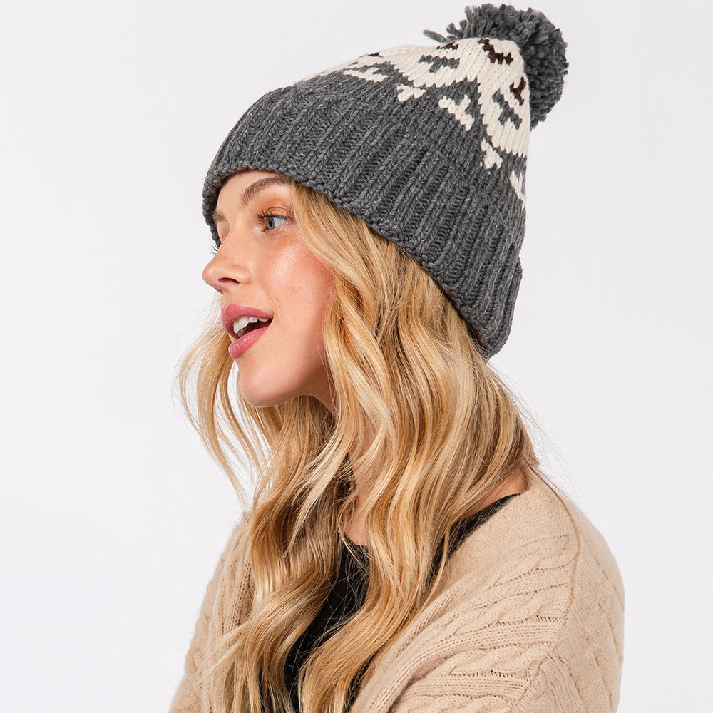 HATEGORY Aztec Pattern Pom Pom Beanie Hat