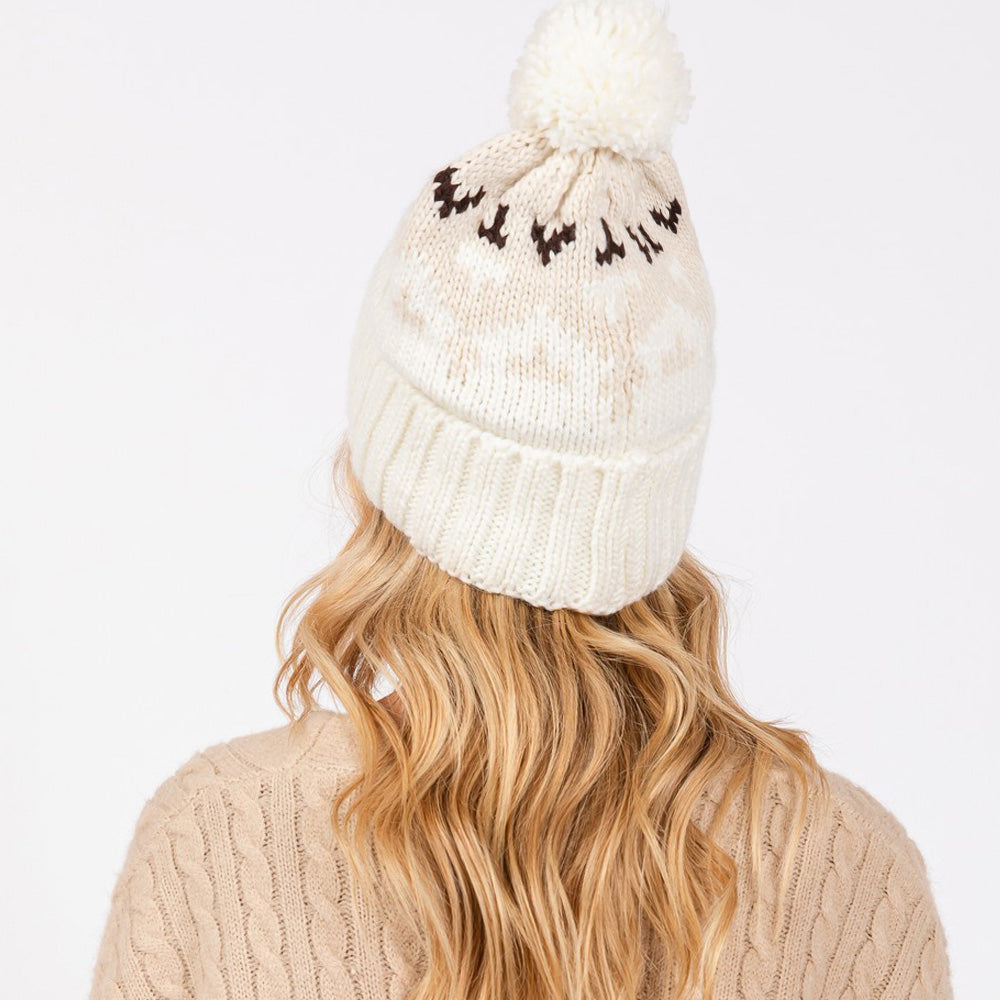 HATEGORY Aztec Pattern Pom Pom Beanie Hat