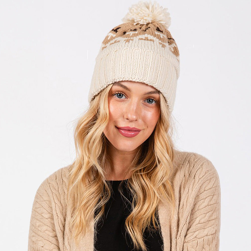 HATEGORY Aztec Pattern Pom Pom Beanie Hat