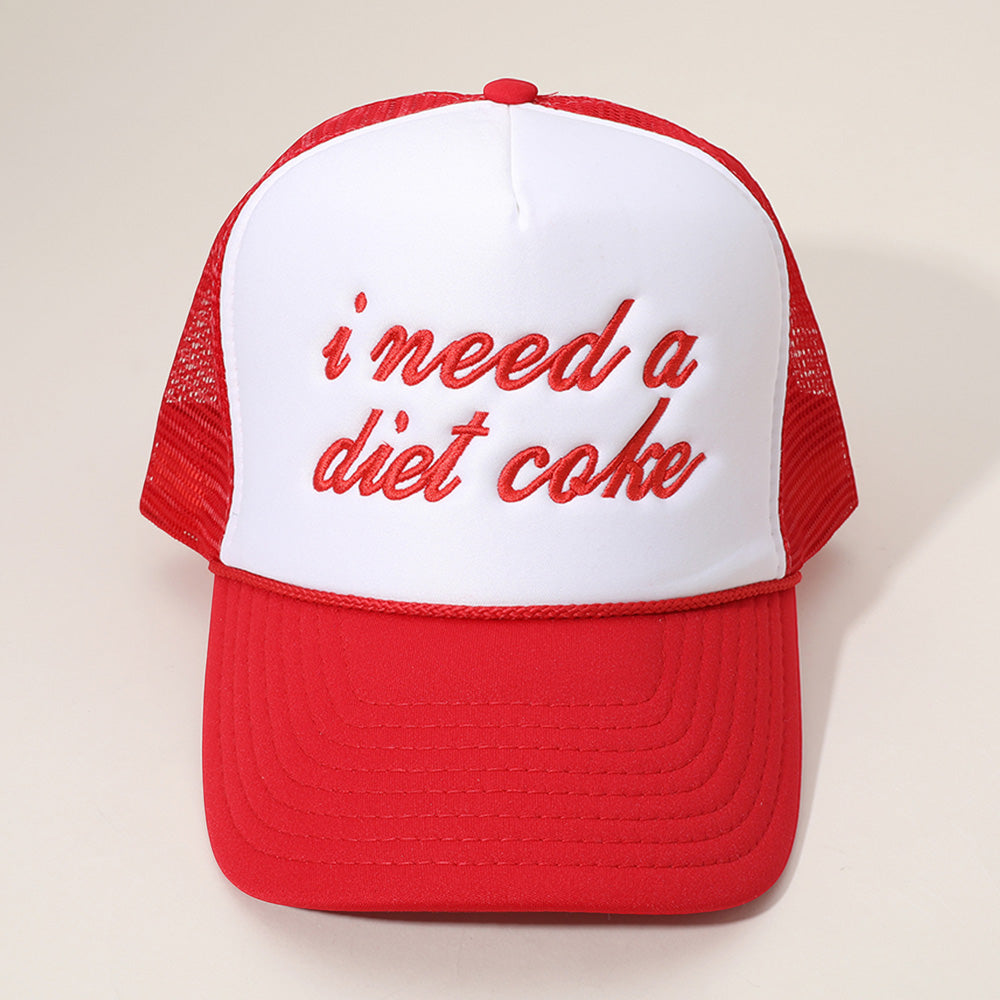 HATEGORY I NEED A DIET COKE Message Embroidered Mesh Back Trucker Cap