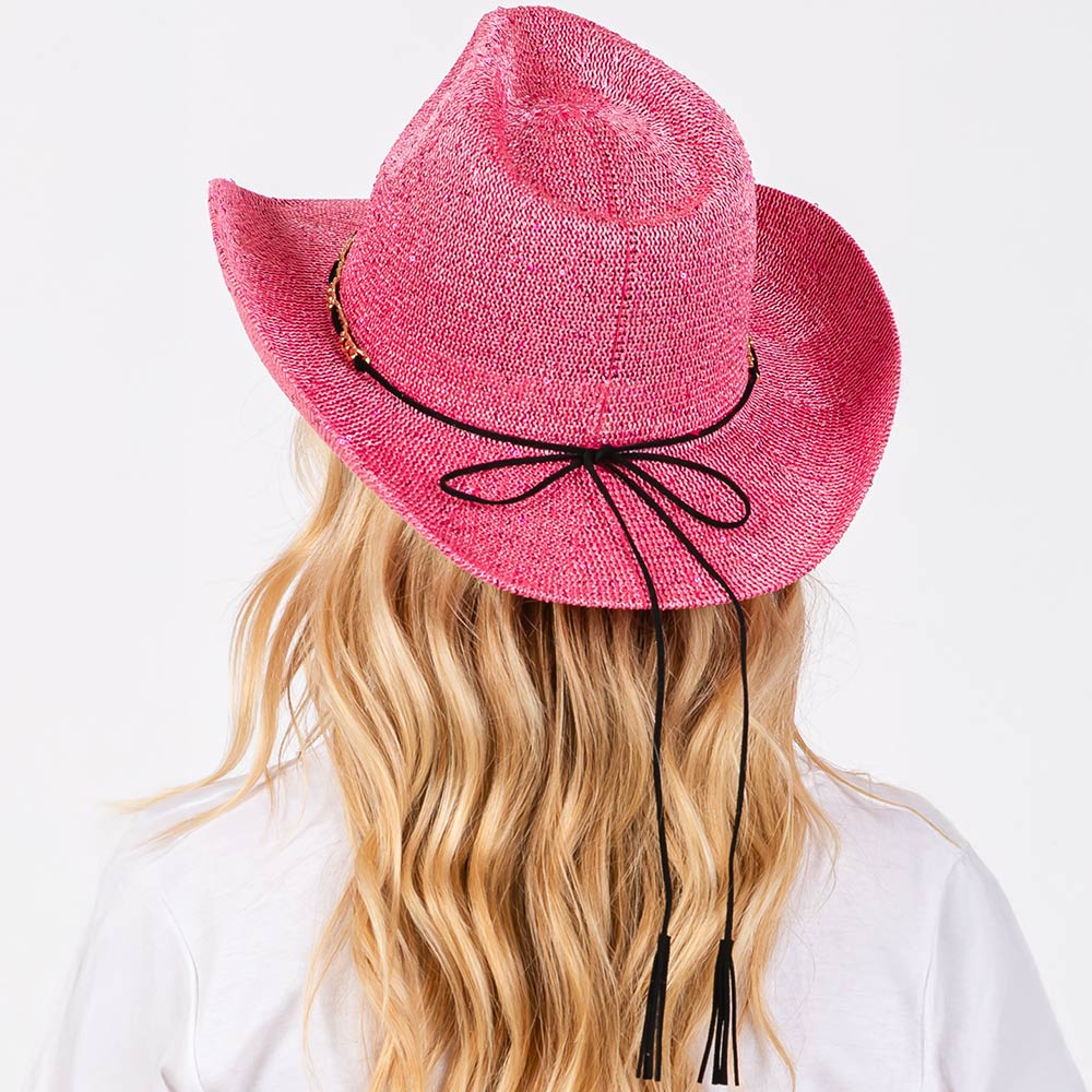 HATEGORY Sequin Cowboy Hat with Metal Chain Suede String Band