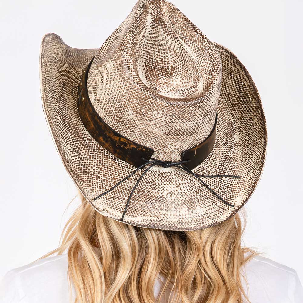 HATEGORY Vintage Cowboy Hat with Western Bull and Stud Faux Leather Band