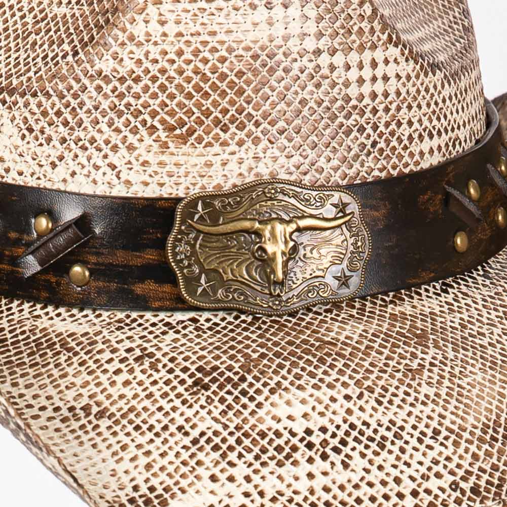 HATEGORY Vintage Cowboy Hat with Western Bull and Stud Faux Leather Band