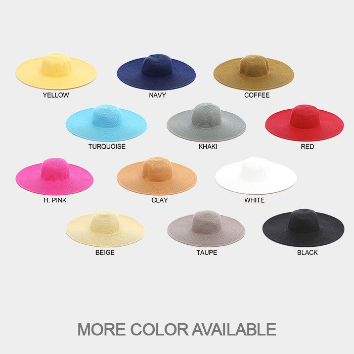 HATEGORY Wide Brimmed Solid Straw Floppy Hat