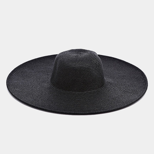 HATEGORY Wide Brimmed Solid Straw Floppy Hat