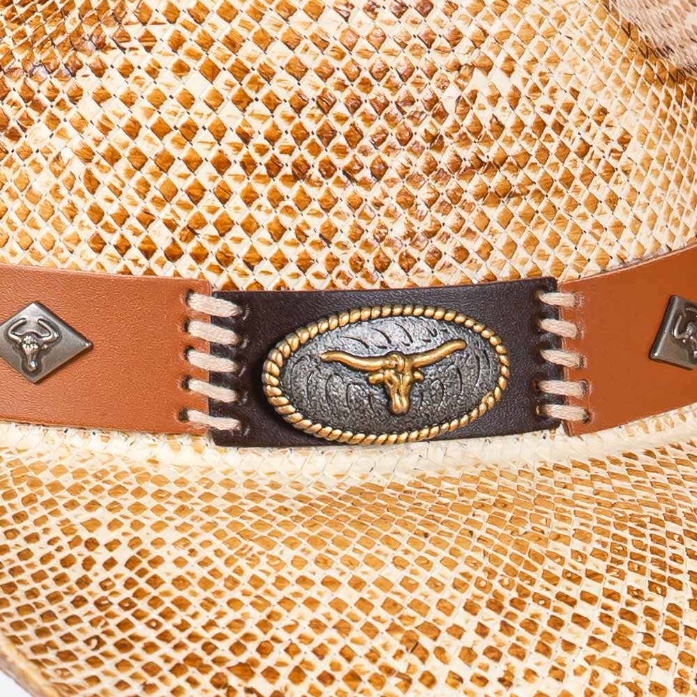 HATEGORY Vintage Cowboy Hat with Western Bull and Stud Faux Leather Band