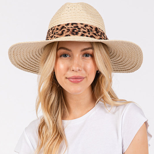 HATEGORY Leopard Band Straw Sun Hat