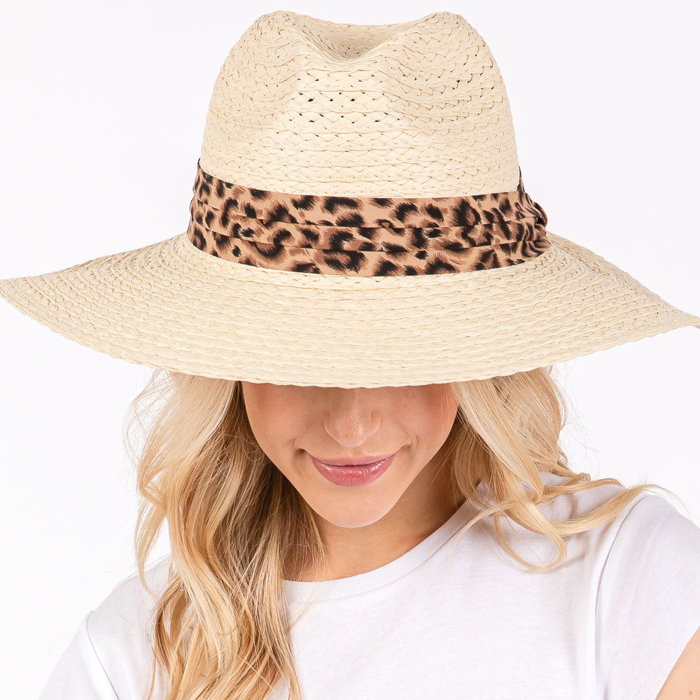 HATEGORY Leopard Band Straw Sun Hat