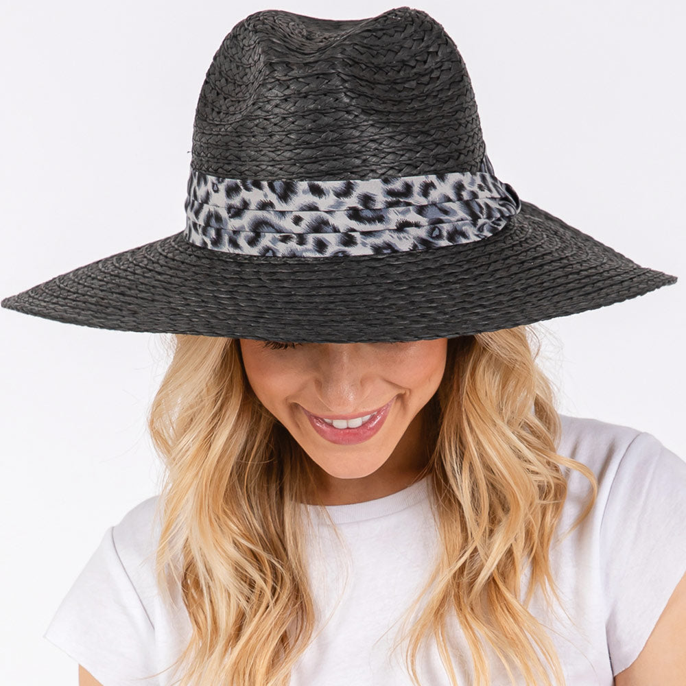 HATEGORY Leopard Band Straw Sun Hat