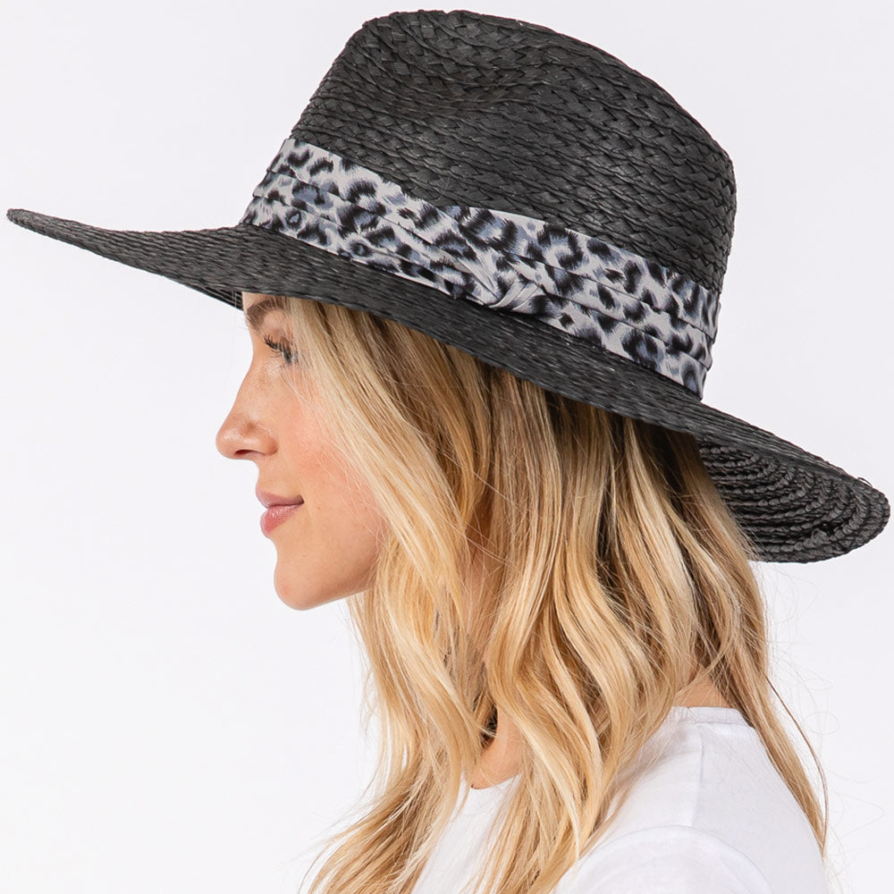 HATEGORY Leopard Band Straw Sun Hat