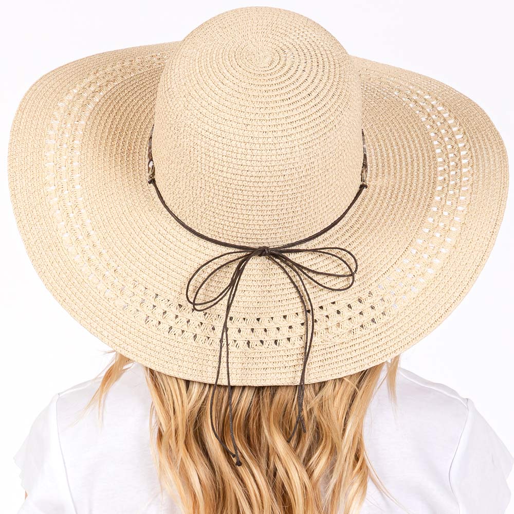 HATEGORY Wide Brim Straw Sun Hat with Evil Eye and Multi Design Band